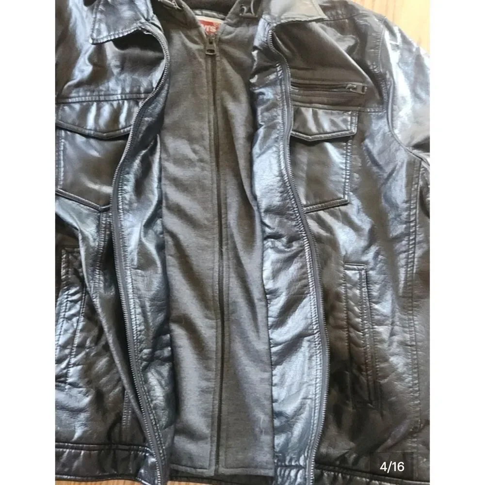 O2 Levi Strauss & Co Black soft Faux Leather Sherpa-Lined Moto Jacket w Hoodie